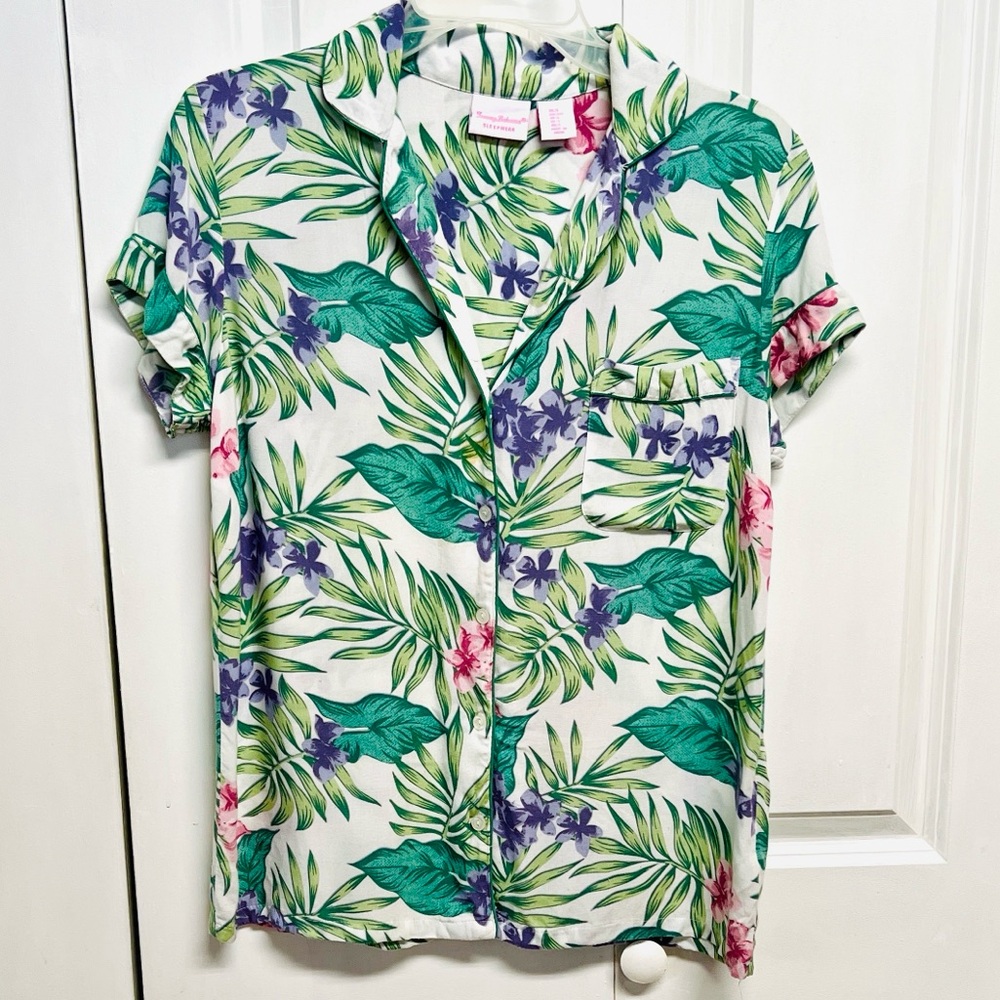 Tommy Bahama Tropical Leaf Print Short Sleeve PJ Top Size S
